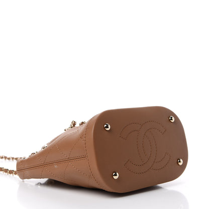 Chanel Calfskin Stitched Chain Bucket Bag Beige 4 of 11