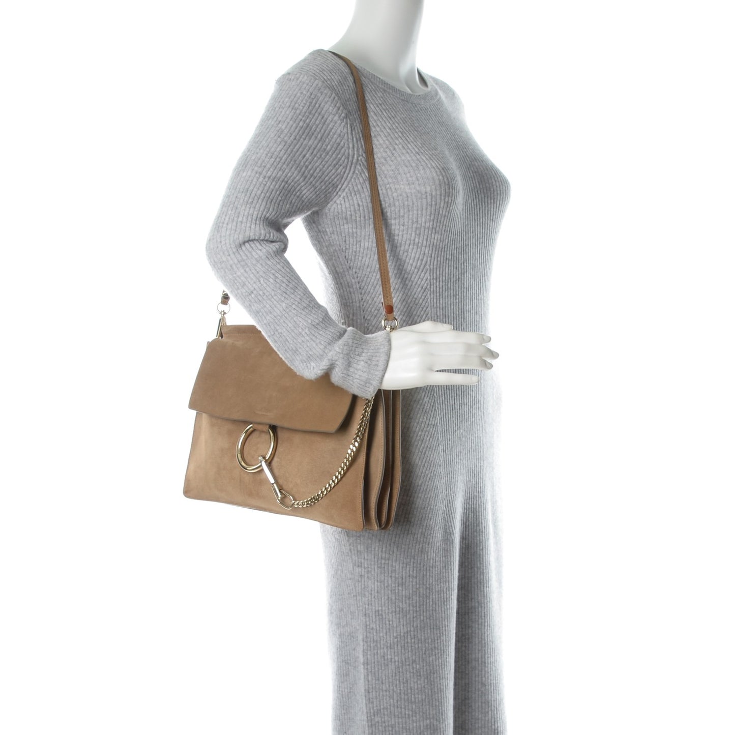 Suede Medium Faye Shoulder Bag Desert Beige