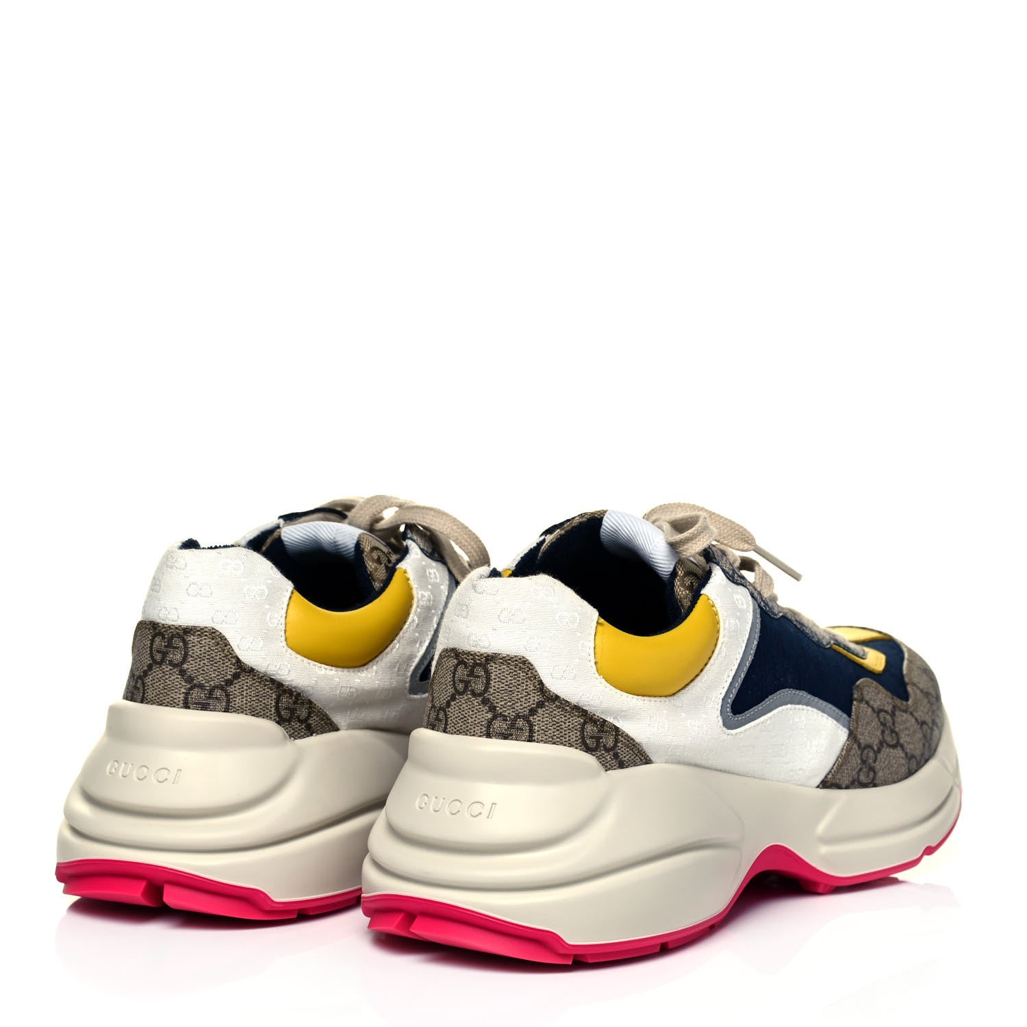 Gucci GG Supreme Monogram Mix Monogram Mens Rhyton Sneakers 9.5 London Blue Beige Sun Yellow 4 of 6