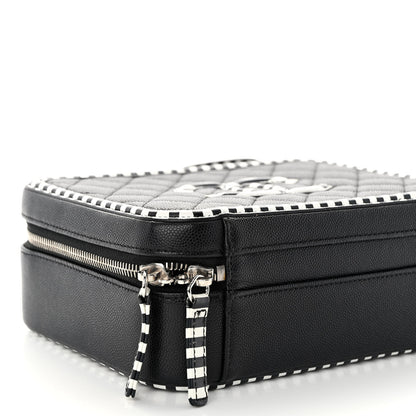 Chanel Caviar Quilted Striped Medium CC Filigree Vanity Case Black White 9 of 10