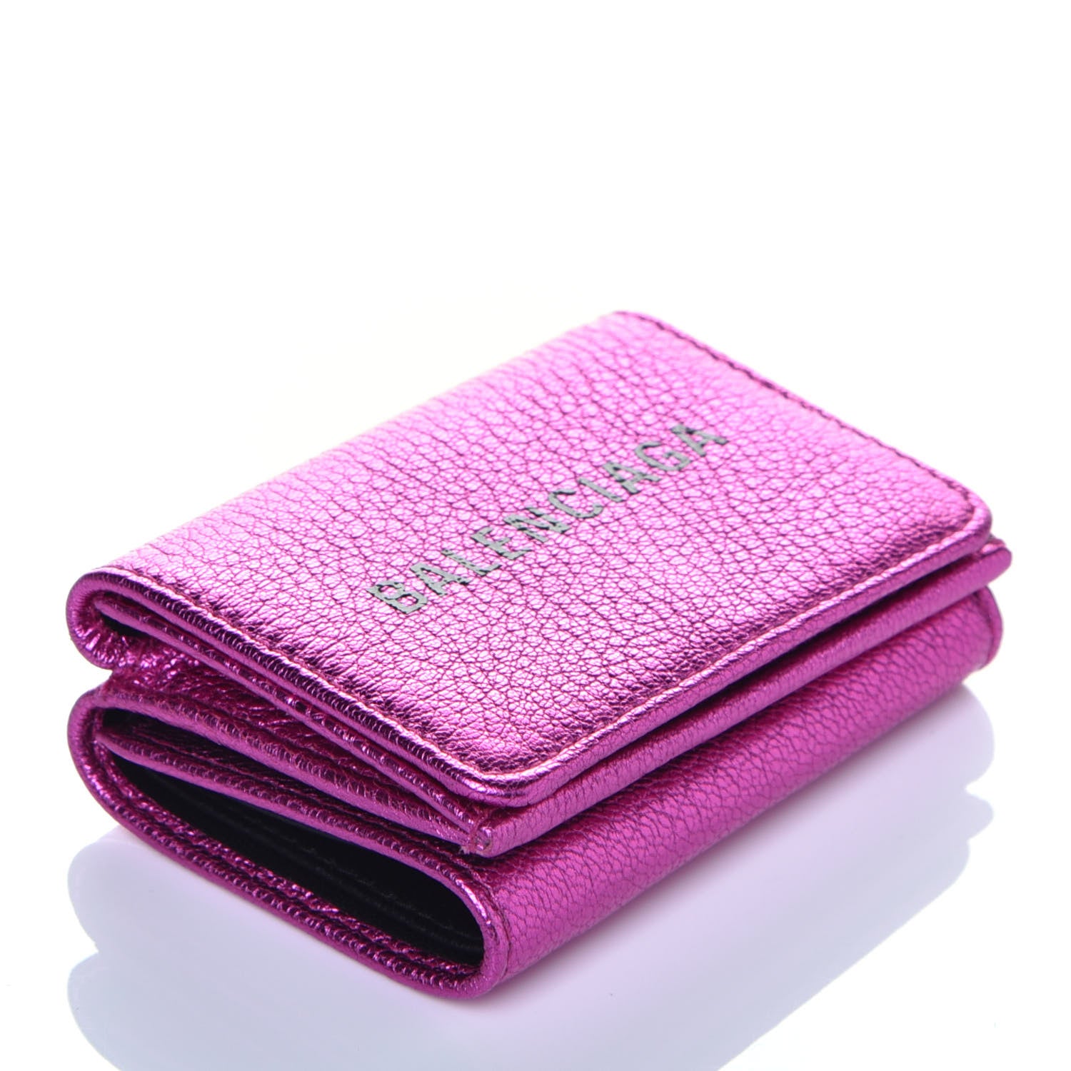 Balenciaga Metallic Goatskin Logo Mini Everyday Wallet Rose Fuchsia Black 4 of 8