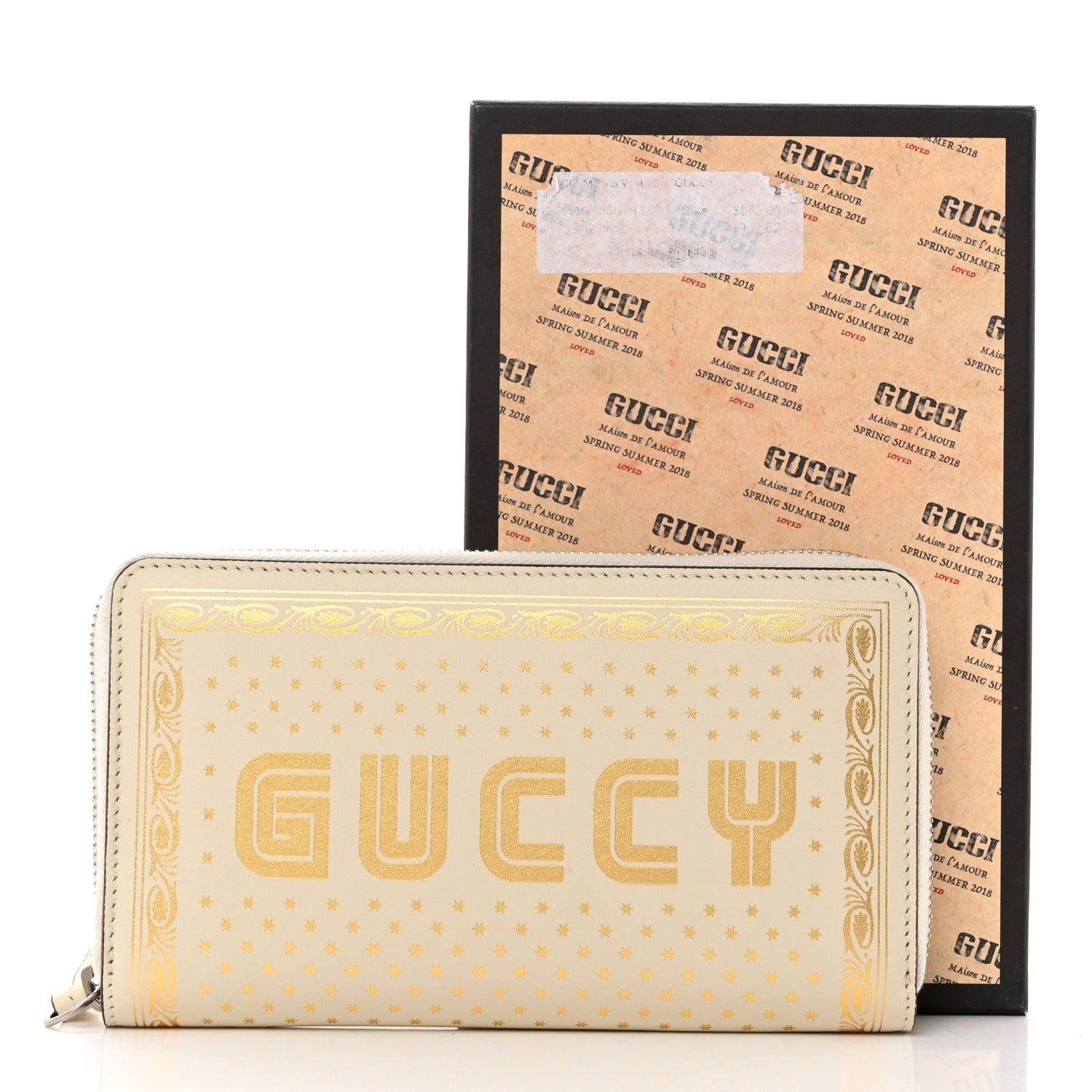 Gucci X SEGA Calfskin GUCCY Stars Zip Around Wallet Mystic White Gold 10 of 10