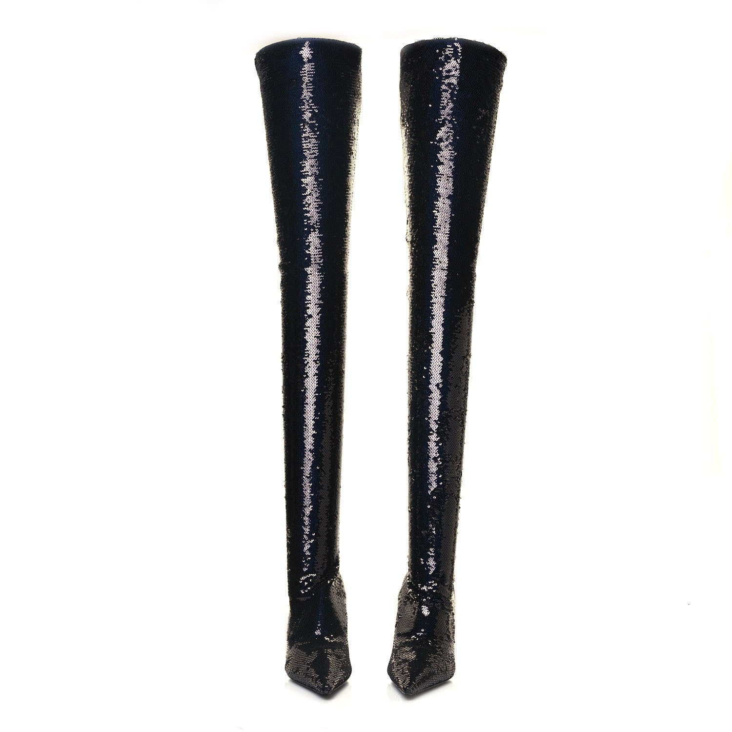 Balenciaga Metallic Sequin Spandex 110mm Knife Thigh High Boots 38 Black 2 of 7