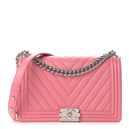 Chanel Calfskin Chevron Quilted New Medium Boy Flap Pink 1 of 12