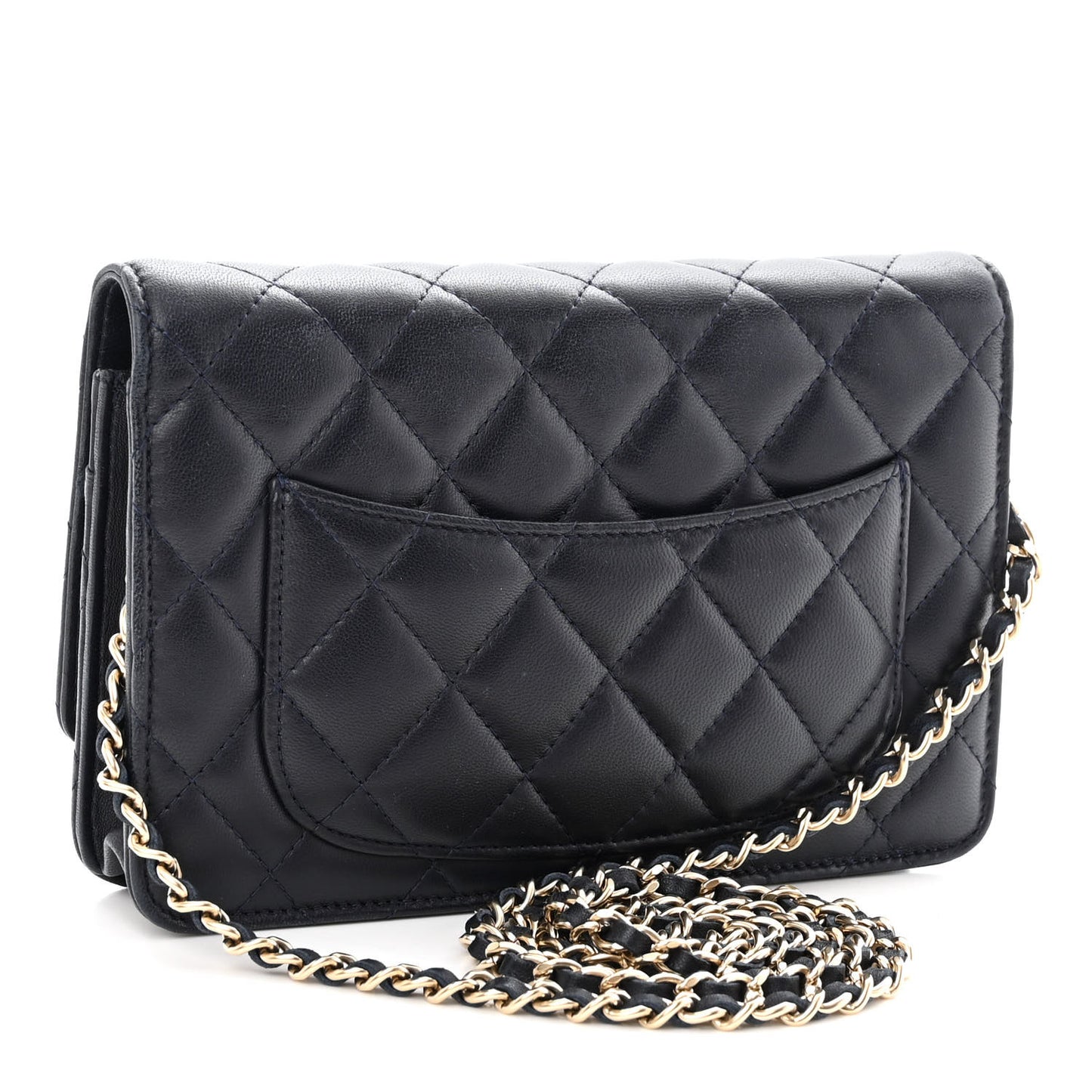 Lambskin Quilted Wallet On Chain WOC Navy Blue