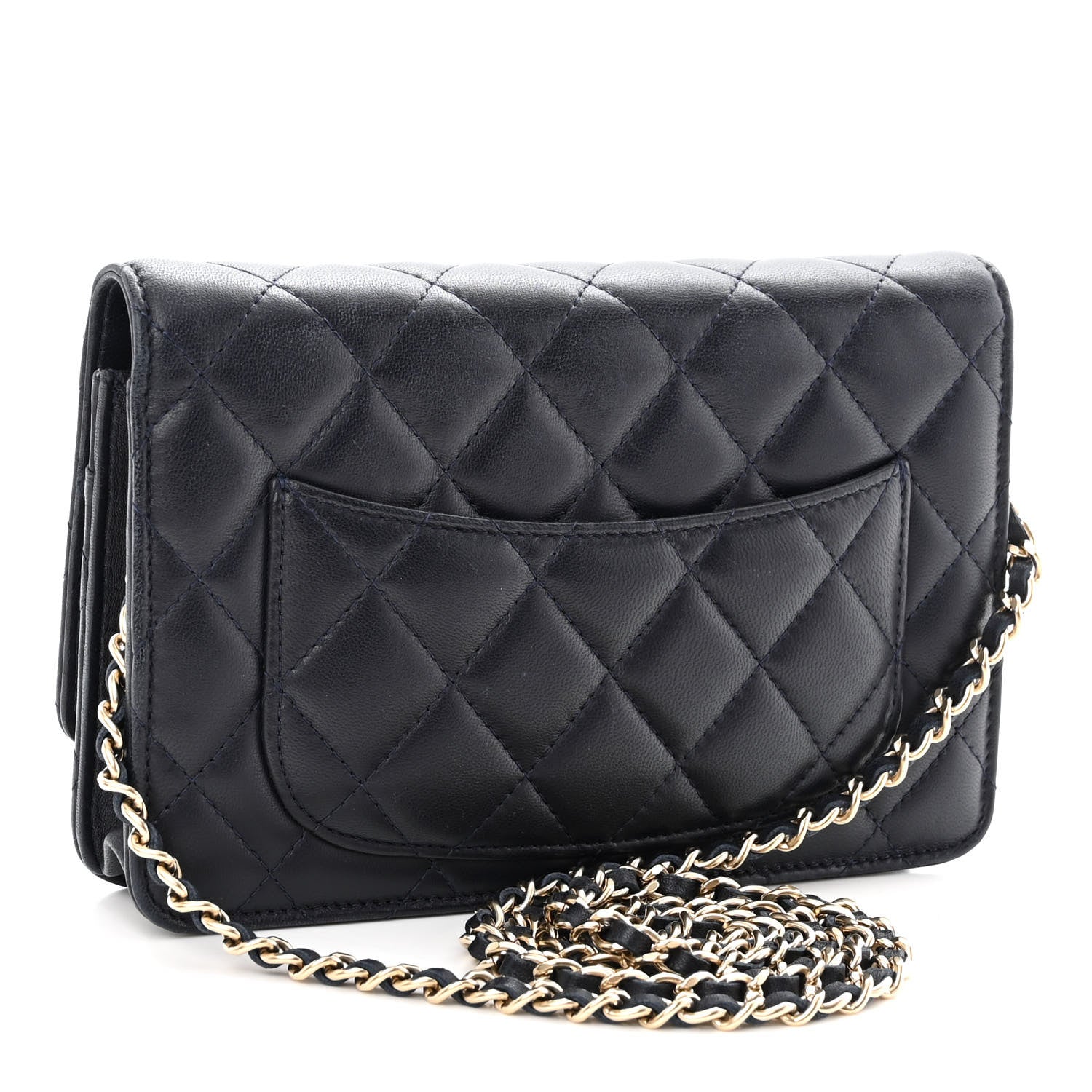 Chanel Lambskin Quilted Wallet On Chain WOC Navy Blue 3 of 11