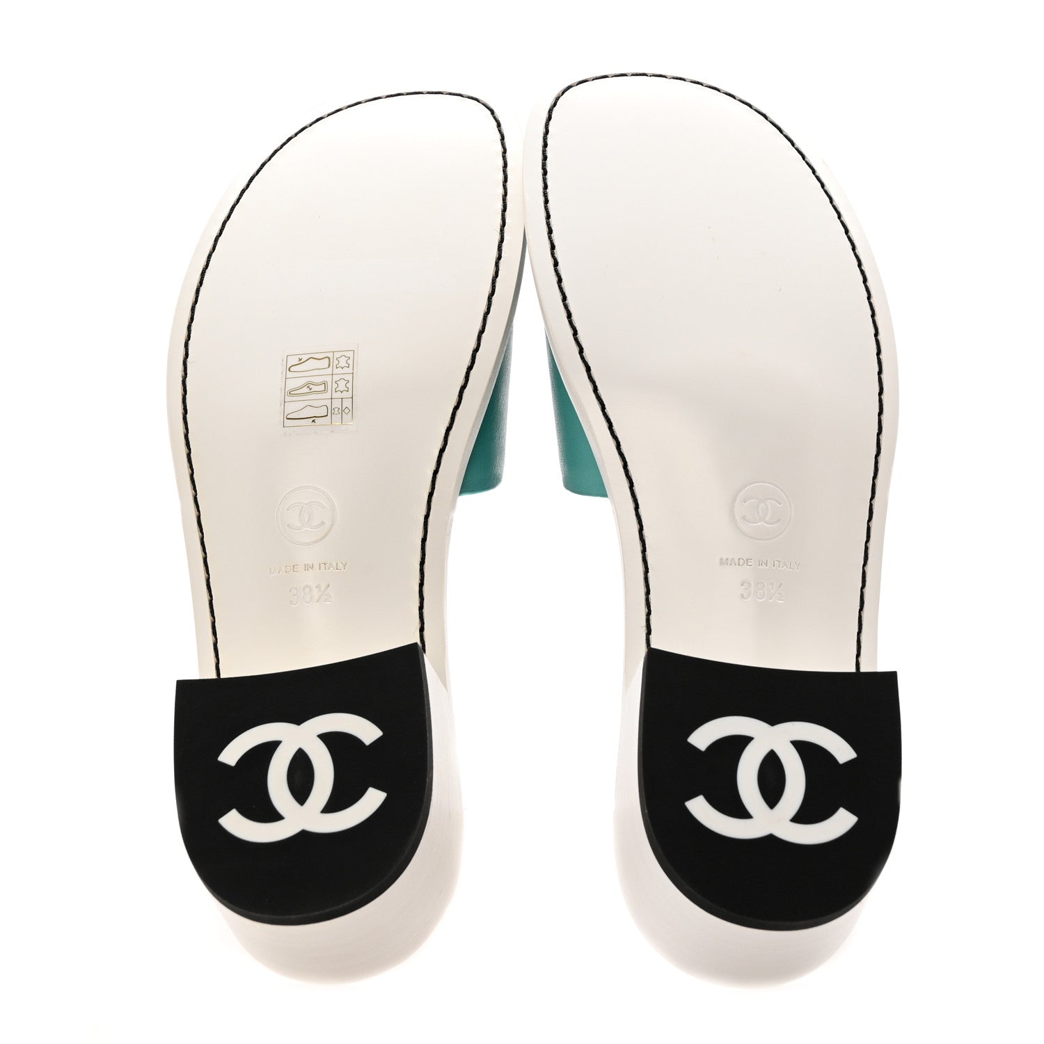 Chanel Calfskin CC Mules 38.5 Turquoise White 5 of 12