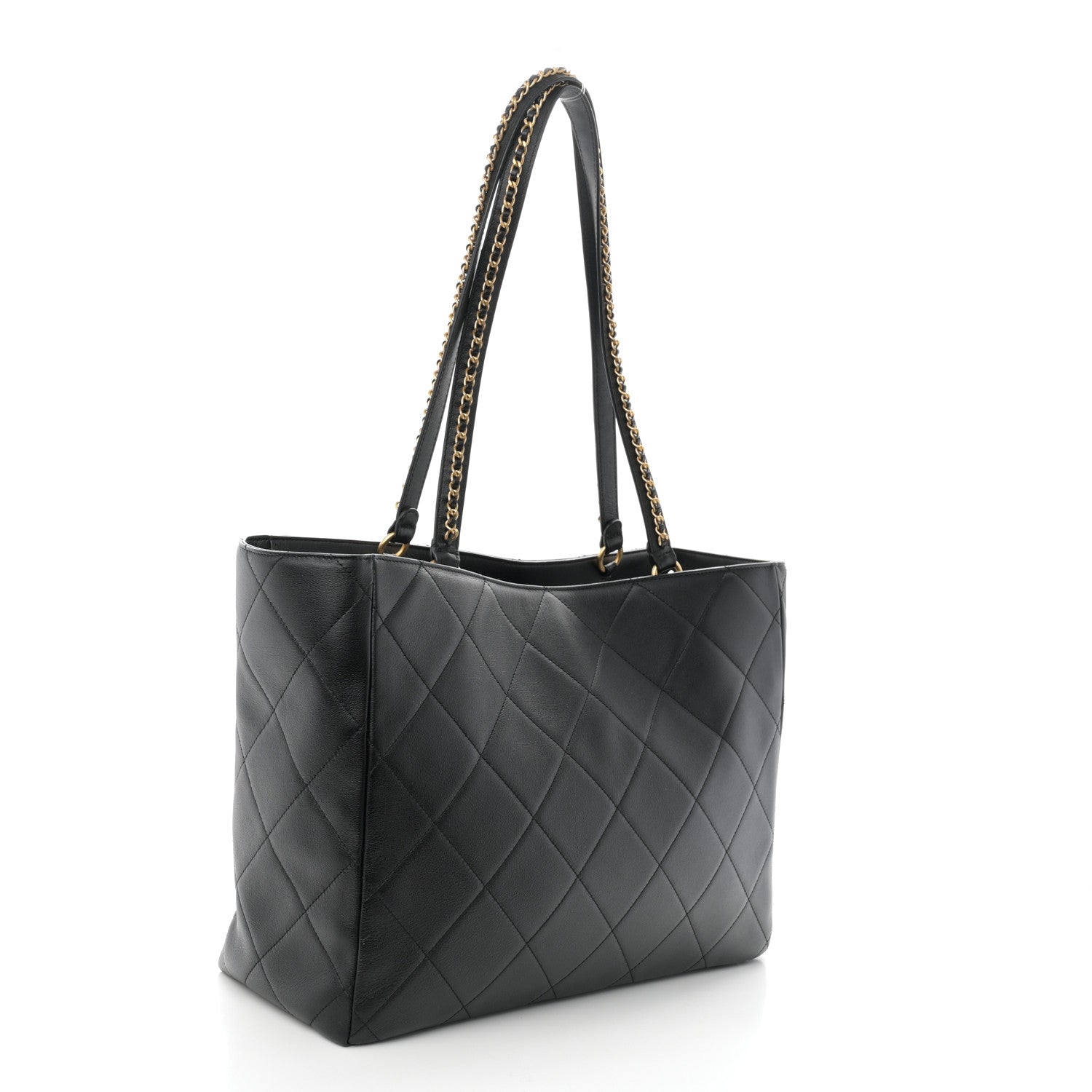 Chanel Calfskin Quilted Book Pocket Shopping Tote Black 3 of 12