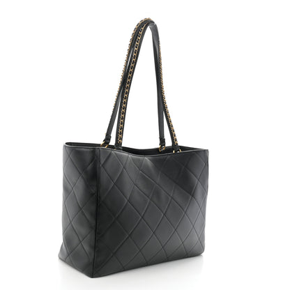Chanel Calfskin Quilted Book Pocket Shopping Tote Black 3 of 12