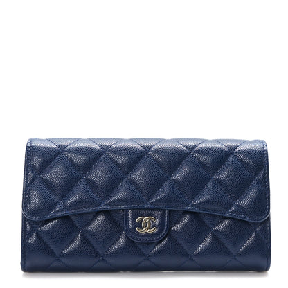 Chanel Caviar Quilted Large Gusset Flap Wallet Navy 1 of 8