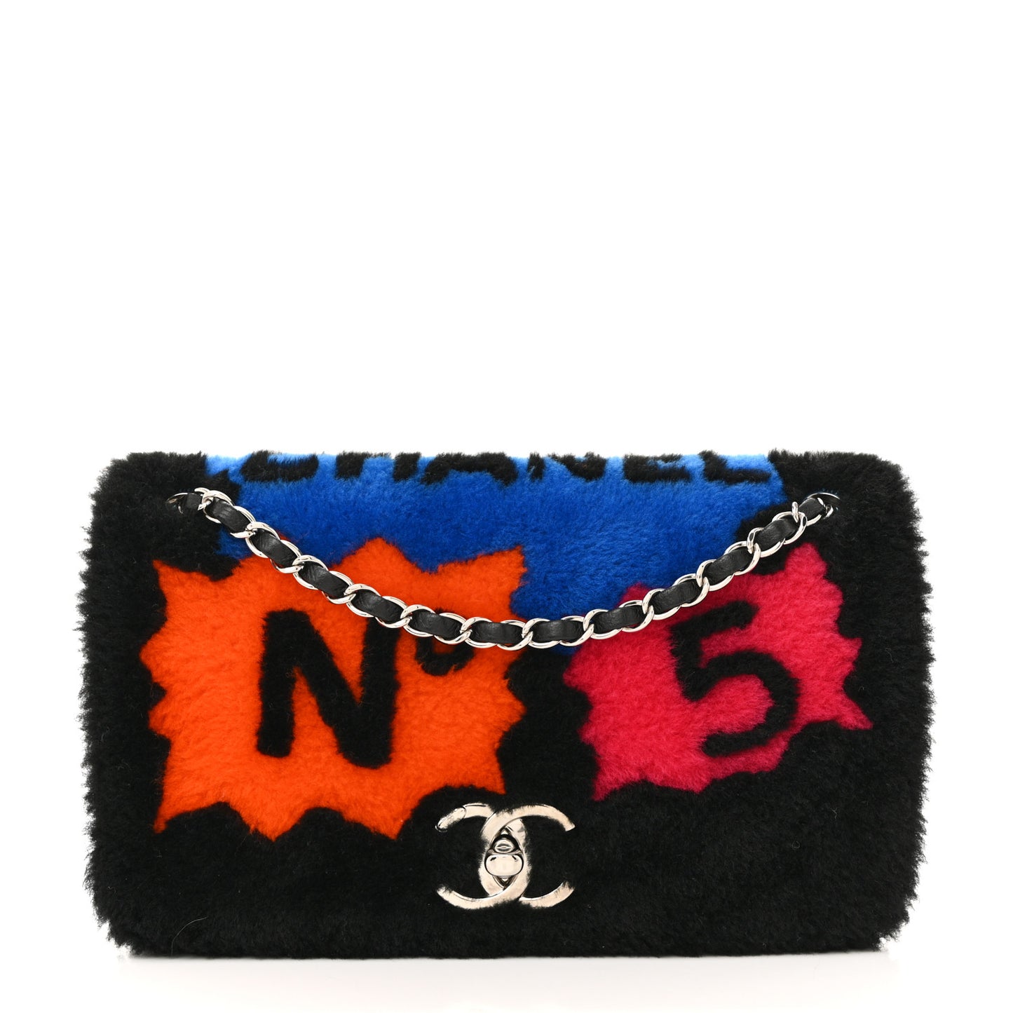 Shearling Lambskin Medium Chanel 100% Flap Black