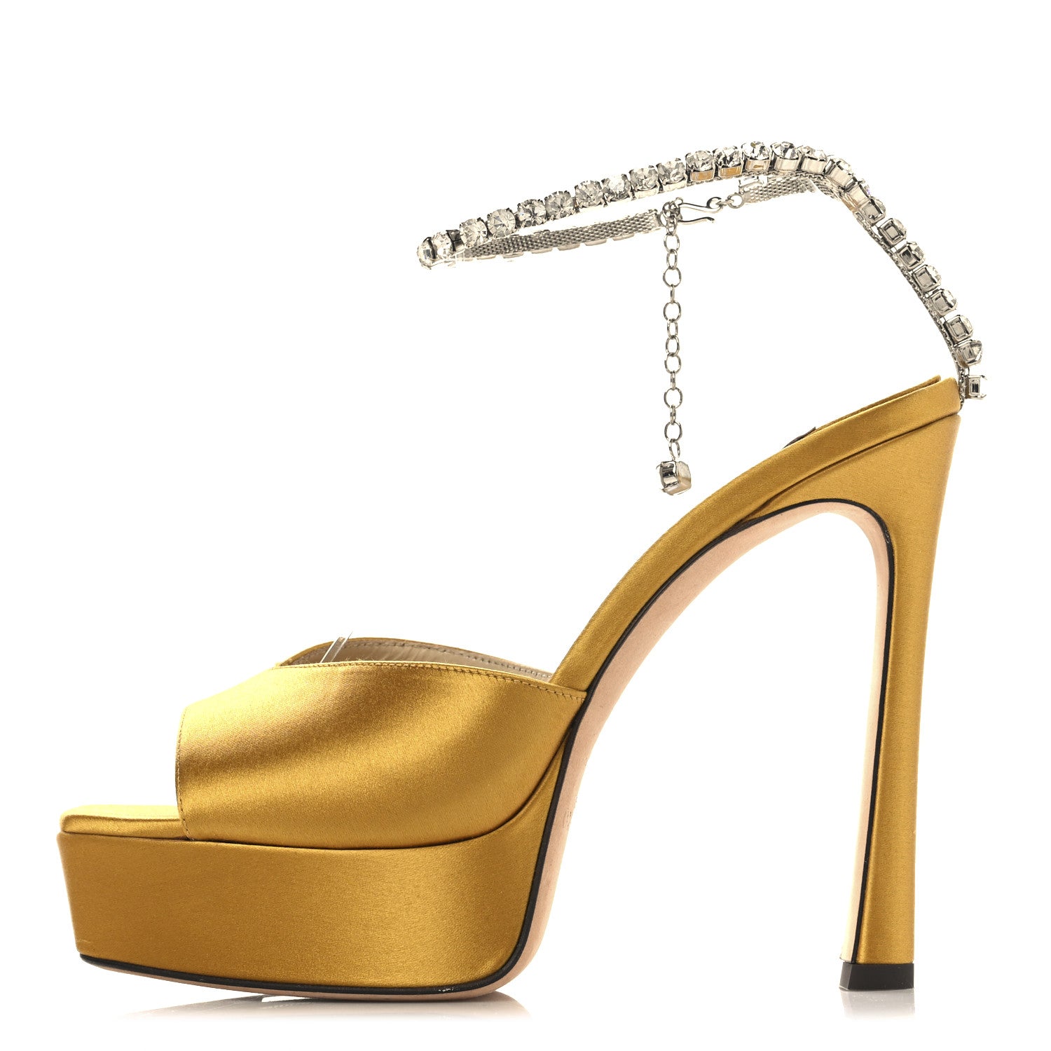 Jimmy Choo Satin Crystal Saeda 125 Platform Sandals 37 Sunflower Yellow 1 of 9