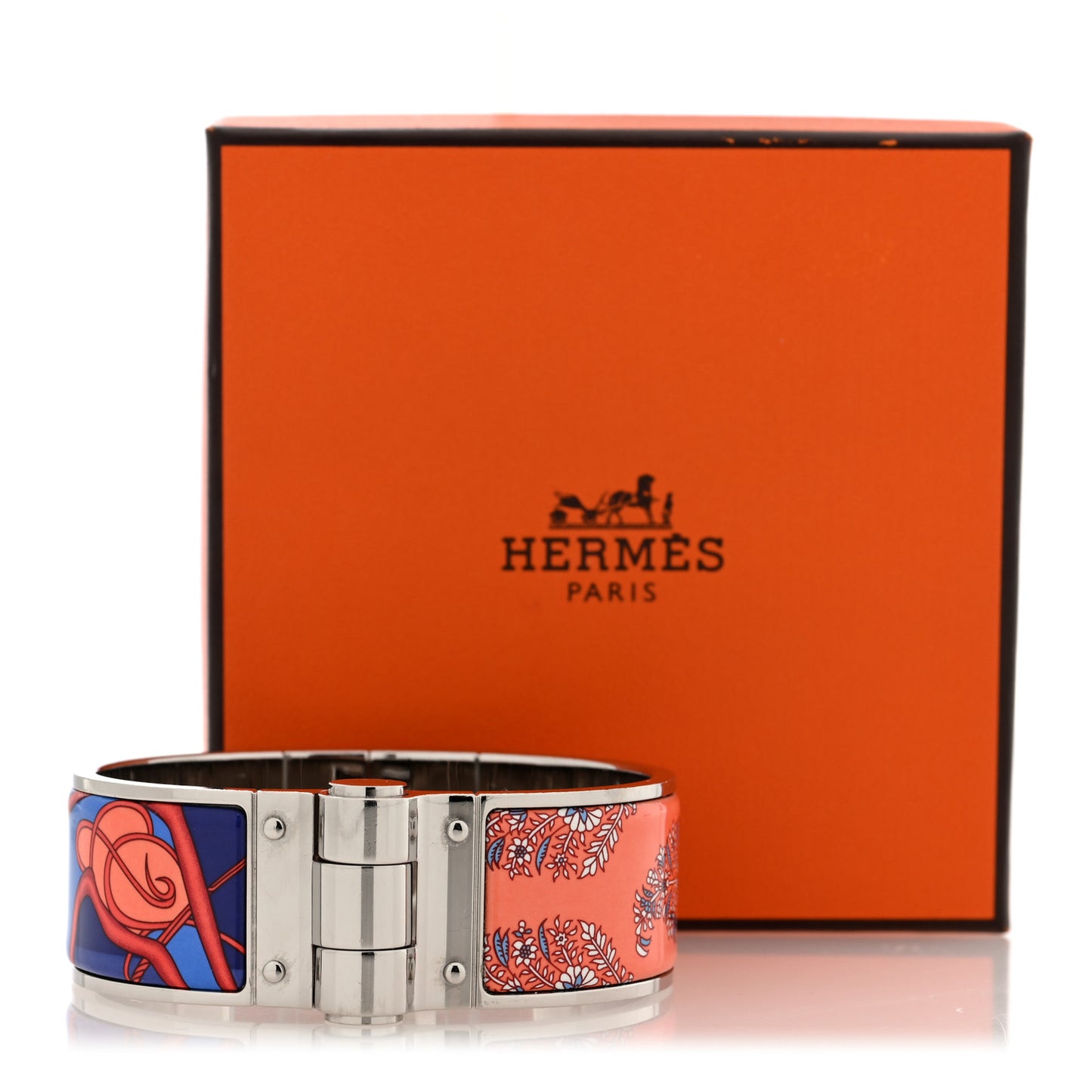 Enamel Printed Wide Coup De Fouet Au Bloc Hinged Bracelet M Rayon