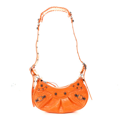 Balenciaga Extra Supple Calfskin Crocodile Embossed Le Cagole Shoulder Bag XS Pop Orange 1 of 12