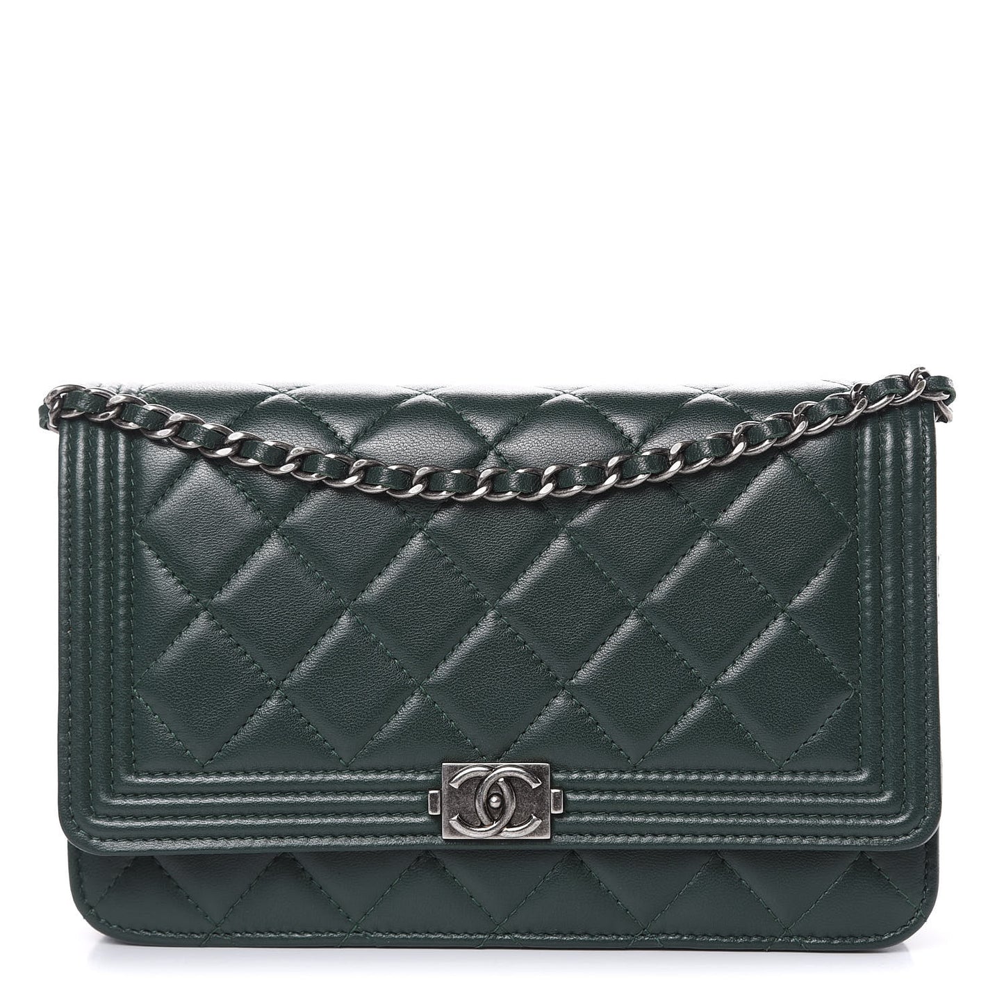 Lambskin Quilted Boy Wallet On Chain WOC Green