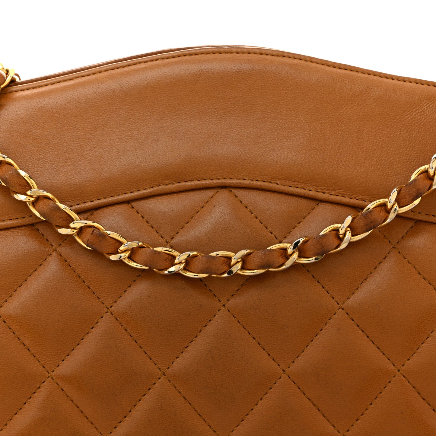 Lambskin Quilted Shoulder Bag Brown