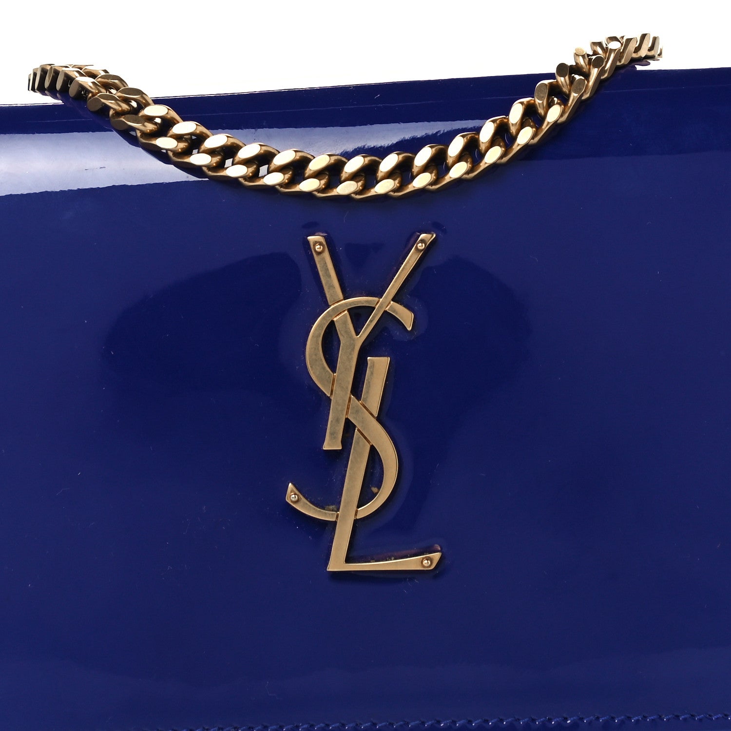 Saint Laurent Patent Calfskin Monogram Kate Wallet On Chain Royal Blue 8 of 10