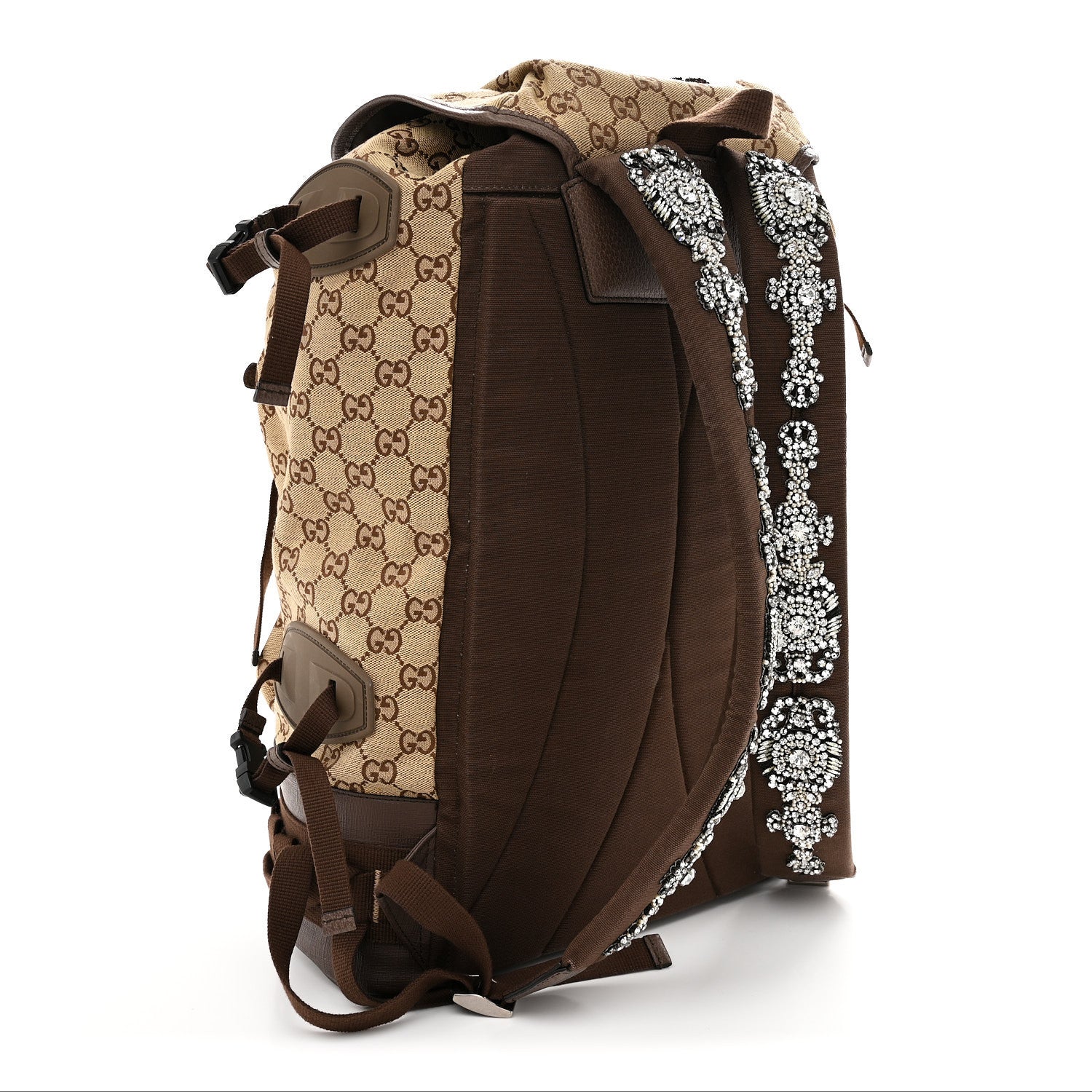 Gucci Monogram Script Logo Large Double Pocket Backpack Beige Ebony Multicolor 3 of 13