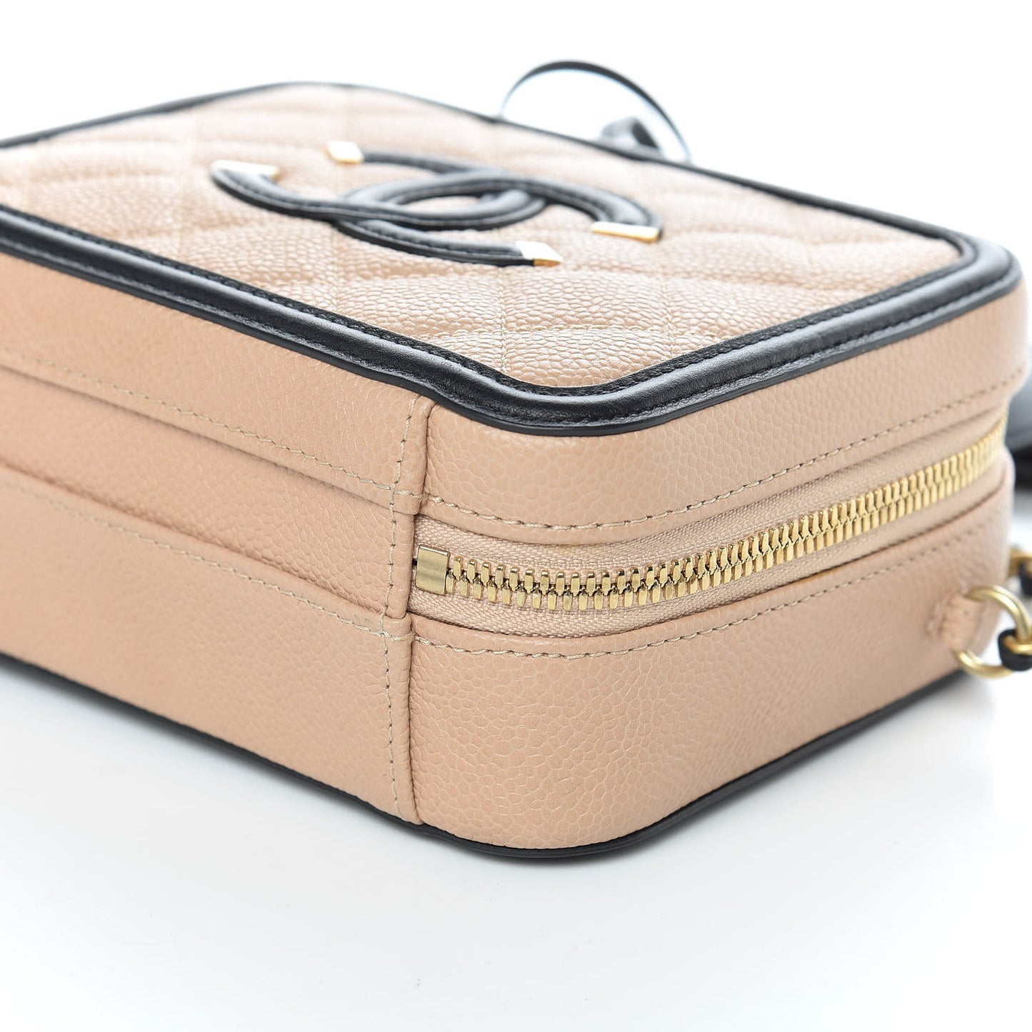 Caviar Quilted Small CC Filigree Vanity Case Beige Black