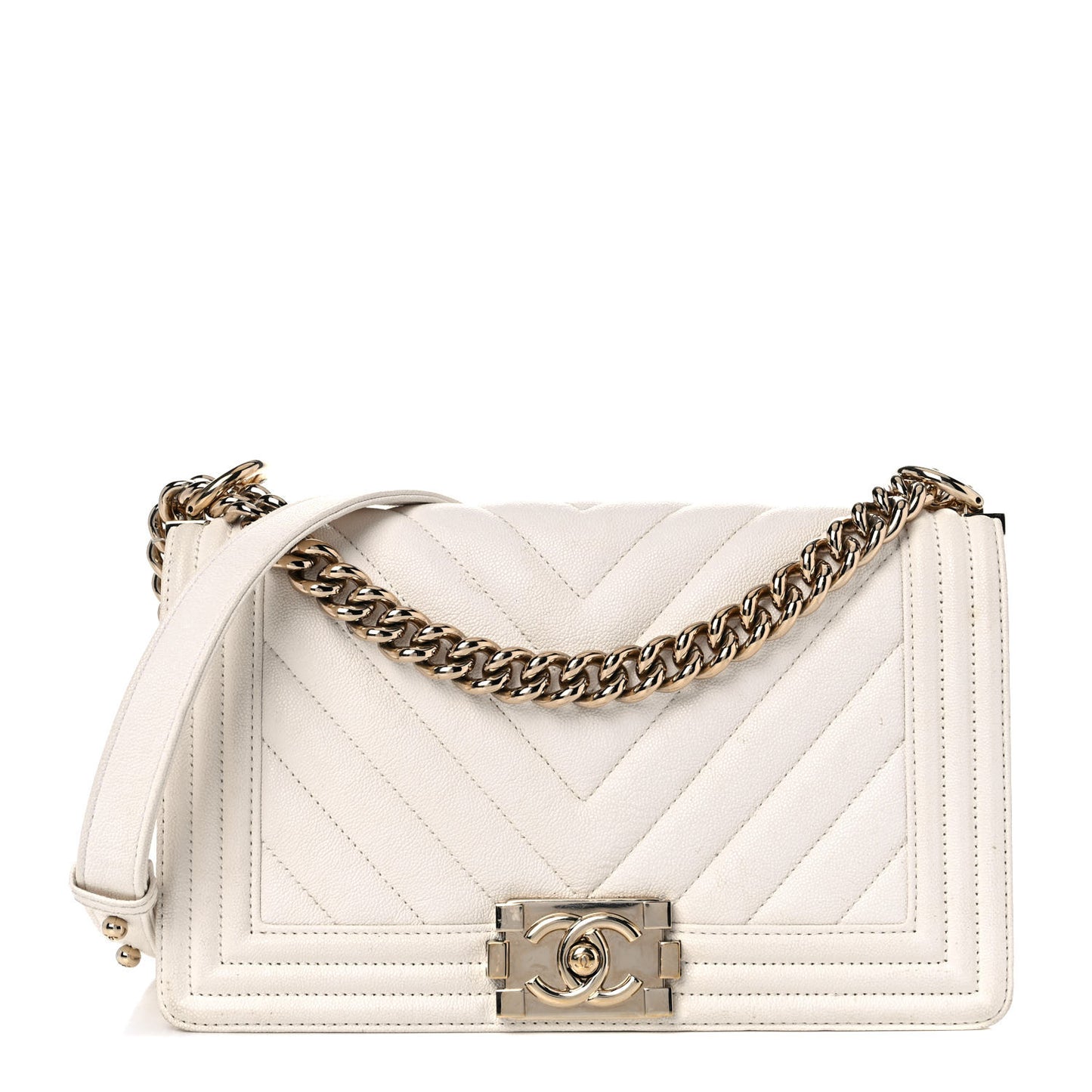 Calfskin Chevron Quilted Medium Boy Flap White