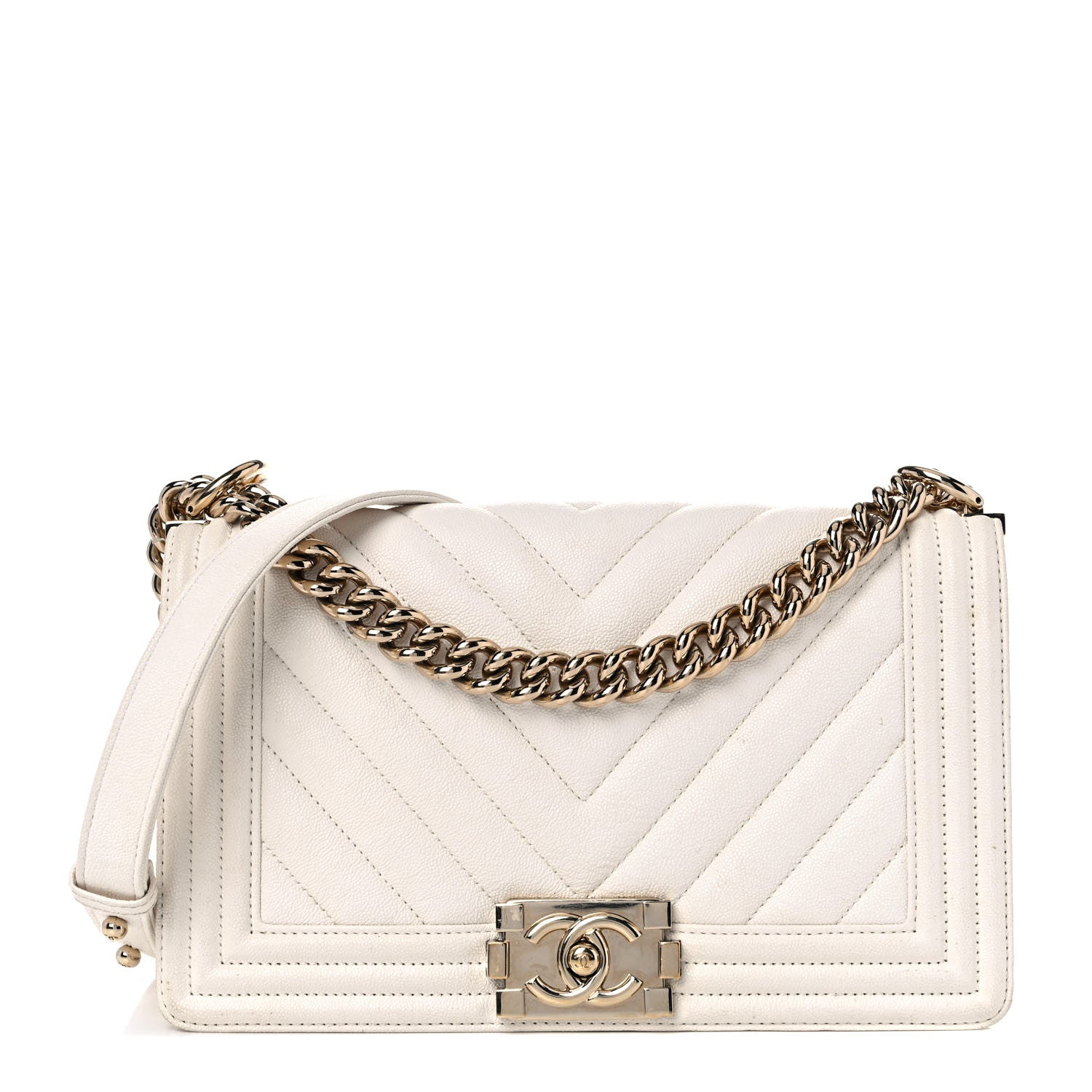 Chanel Calfskin Chevron Quilted Medium Boy Flap White 1 of 17