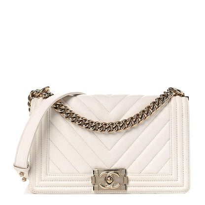 Chanel Calfskin Chevron Quilted Medium Boy Flap White 1 of 17