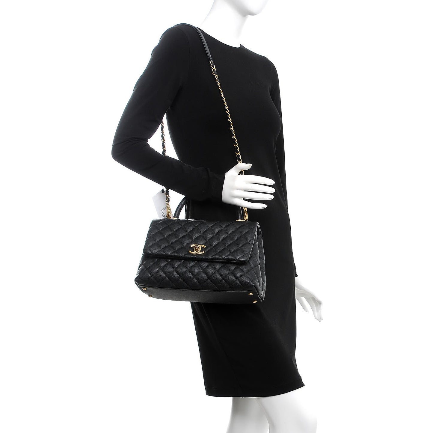 Caviar Quilted Small Coco Handle Flap Black