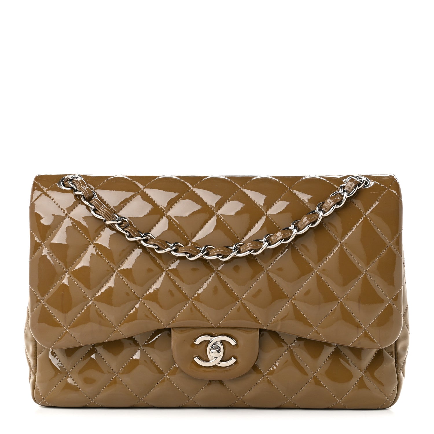 Chanel Patent Calfskin Quilted Jumbo Double Flap Grey 1 of 12