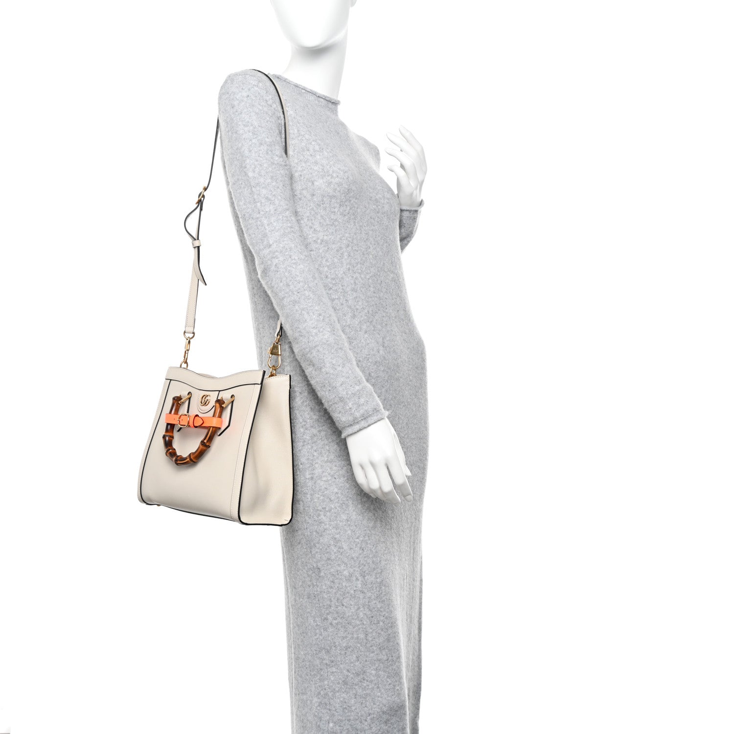 Gucci Wonka Grain Calfskin Small Diana Tote Bag Mystic White Orange Fluo 2 of 10