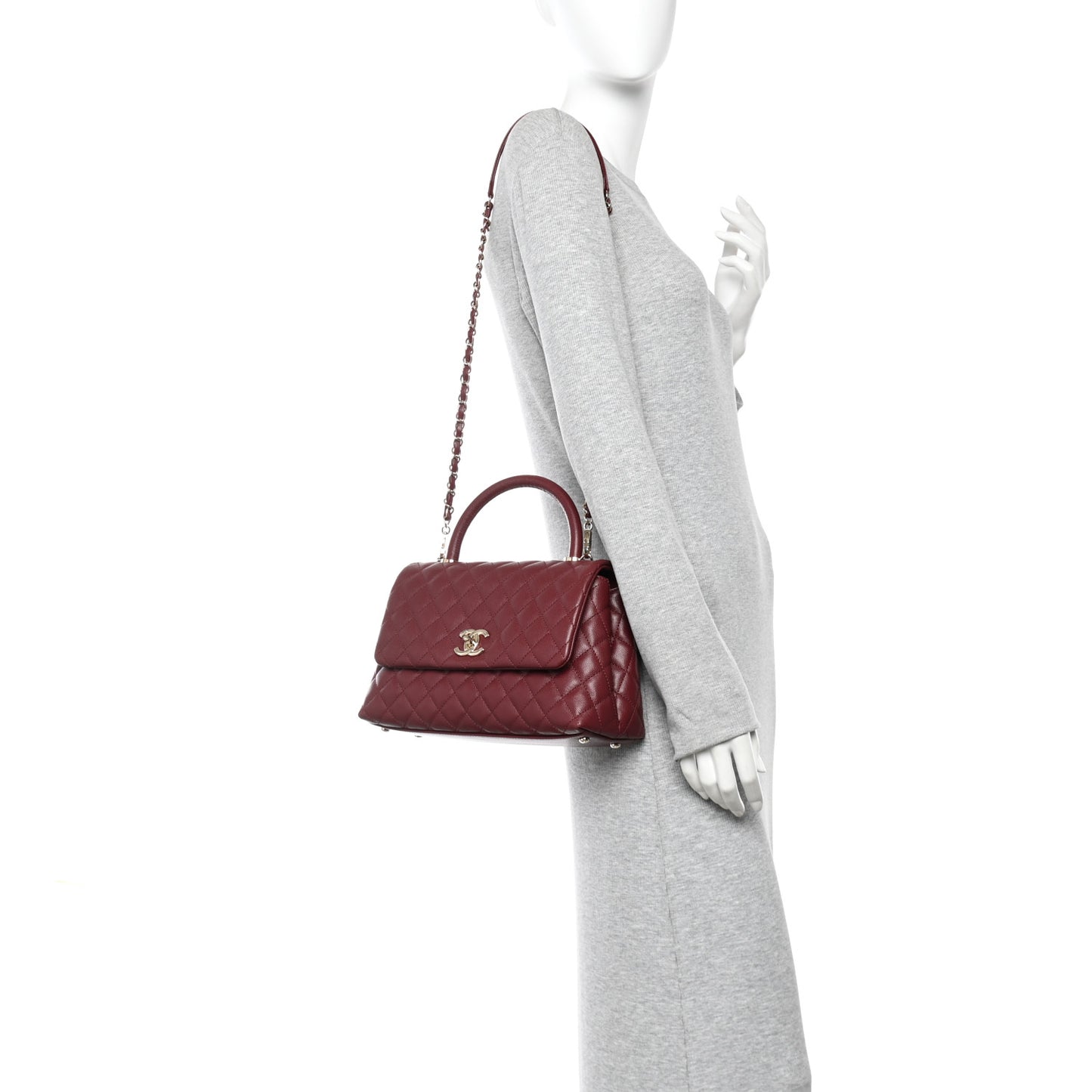 Caviar Quilted Small Coco Handle Flap Burgundy