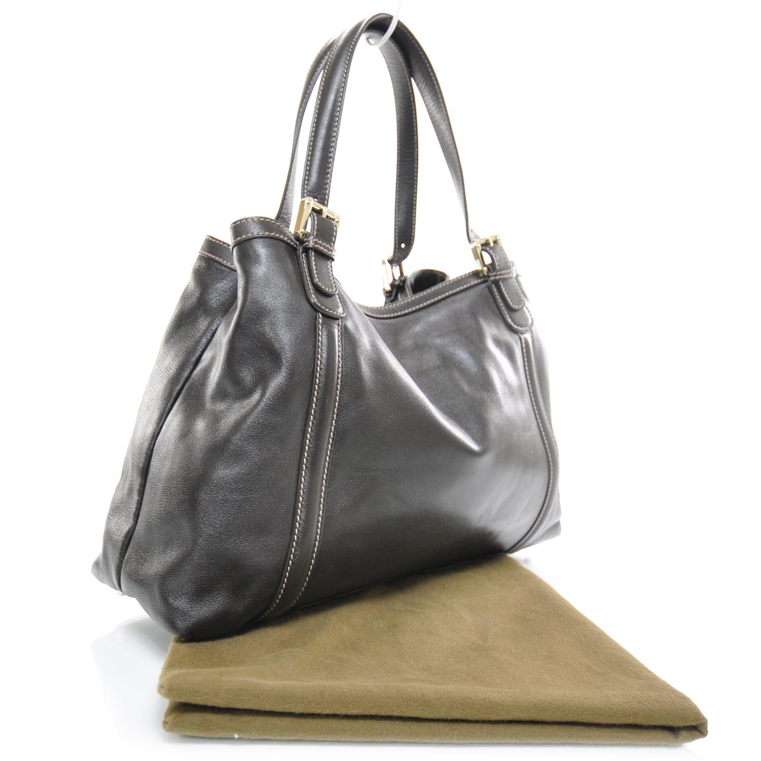 Gucci Leather Britt Tote Dark Brown 3 of 8