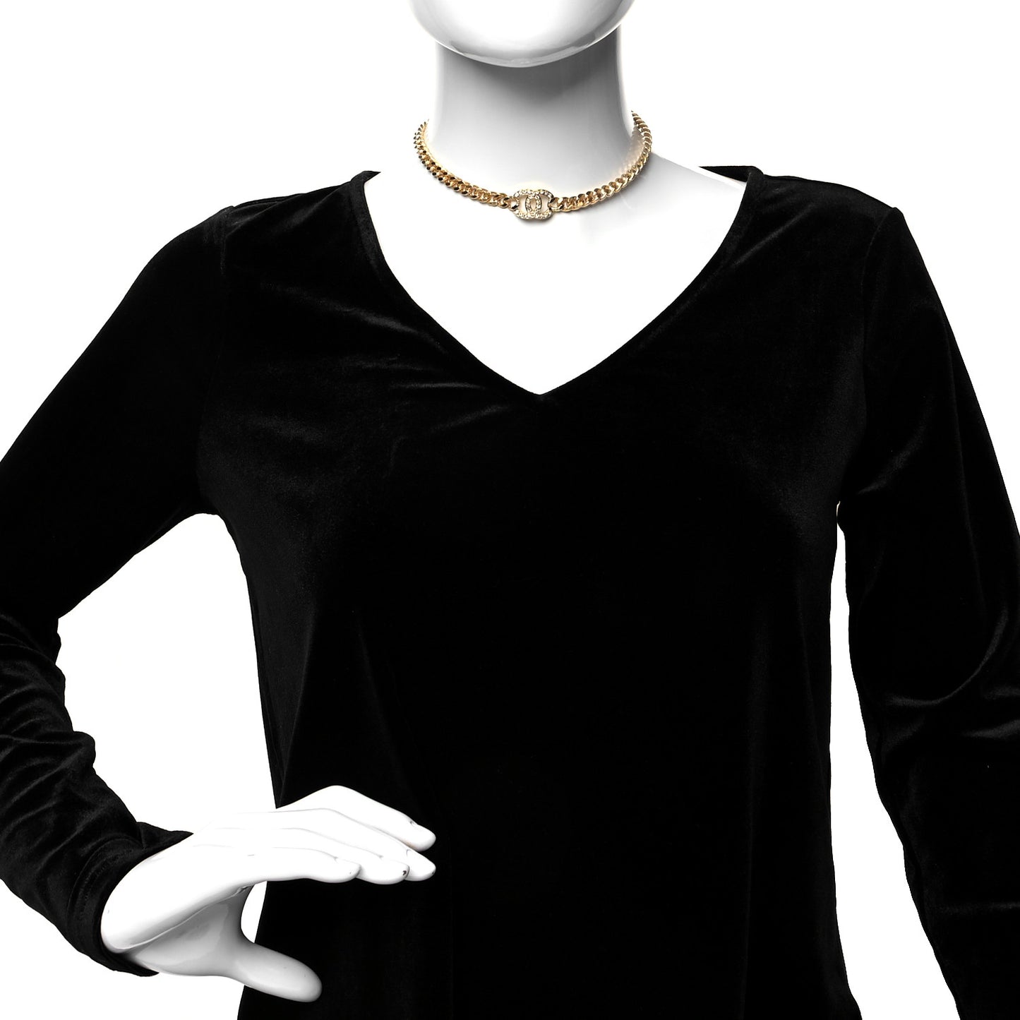 Crystal Chain Link CC Choker Necklace Gold