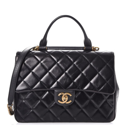 Chanel Calfskin Quilted Large Gold Bar Top Handle Flap Black 1 of 10