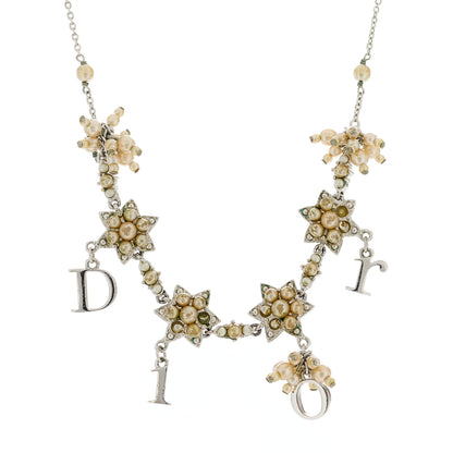 Christian Dior Pearl Logo Flower Necklace Silver 1 of 4
