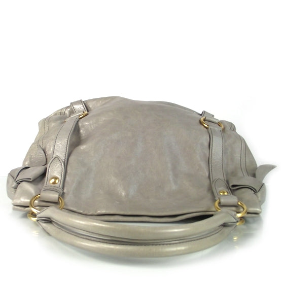 Leather Vitello Lux Bow Satchel Gray