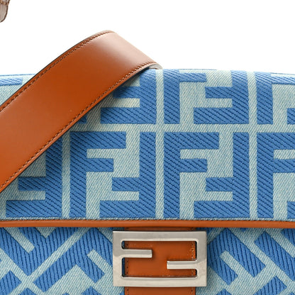 Fendi Denim Vitello King FF Embroidered Baguette Denim Chiaro Brandy 7 of 9