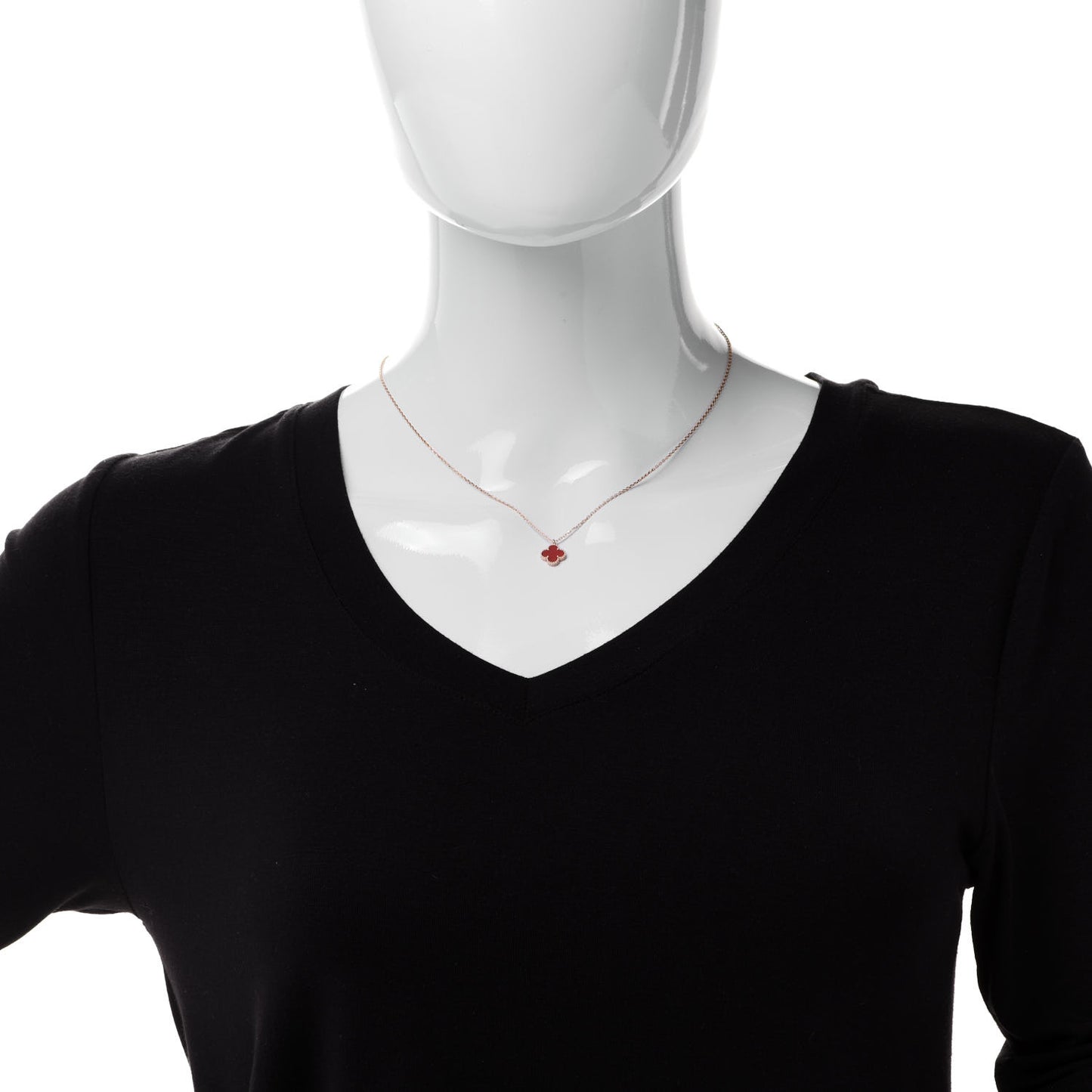 18K Rose Gold Carnelian Sweet Alhambra Pendant Necklace
