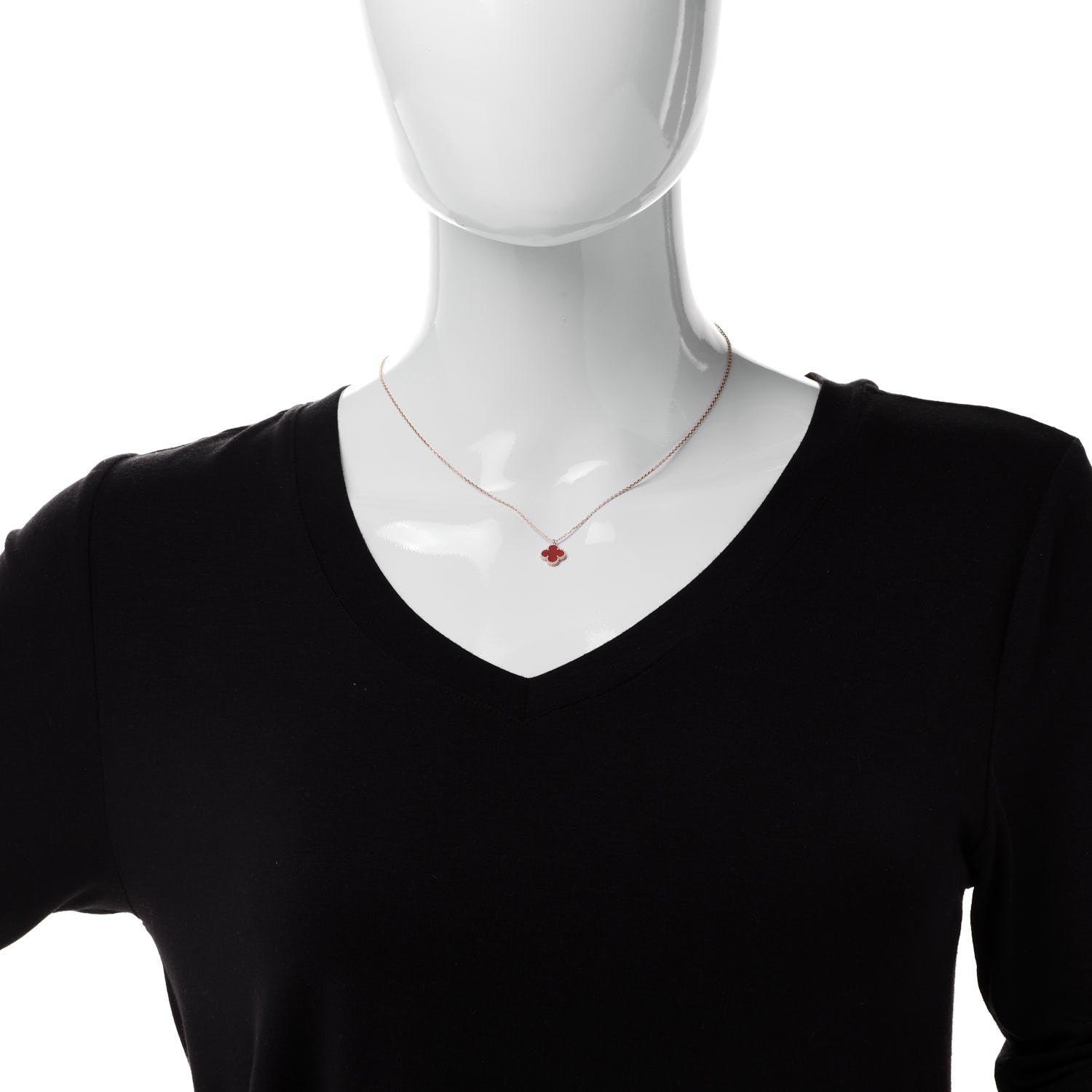 Van Cleef & Arpels 18K Rose Gold Carnelian Sweet Alhambra Pendant Necklace 2 of 4