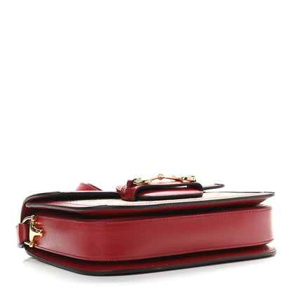 Gucci GG Supreme Monogram Azalea Calfskin Horsebit 1955 Shoulder Bag Beige Ebony New Cherry Red 4 of 9