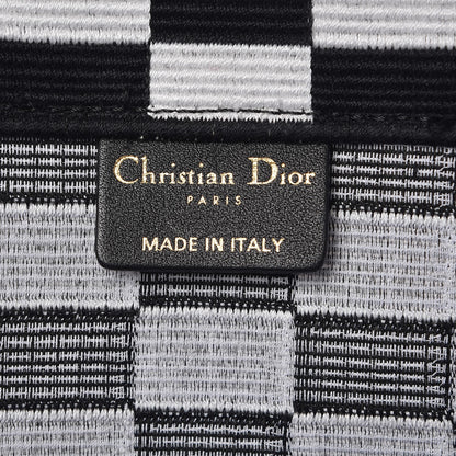 Christian Dior Canvas Embroidered Checkered Book Tote Black White 6 of 10
