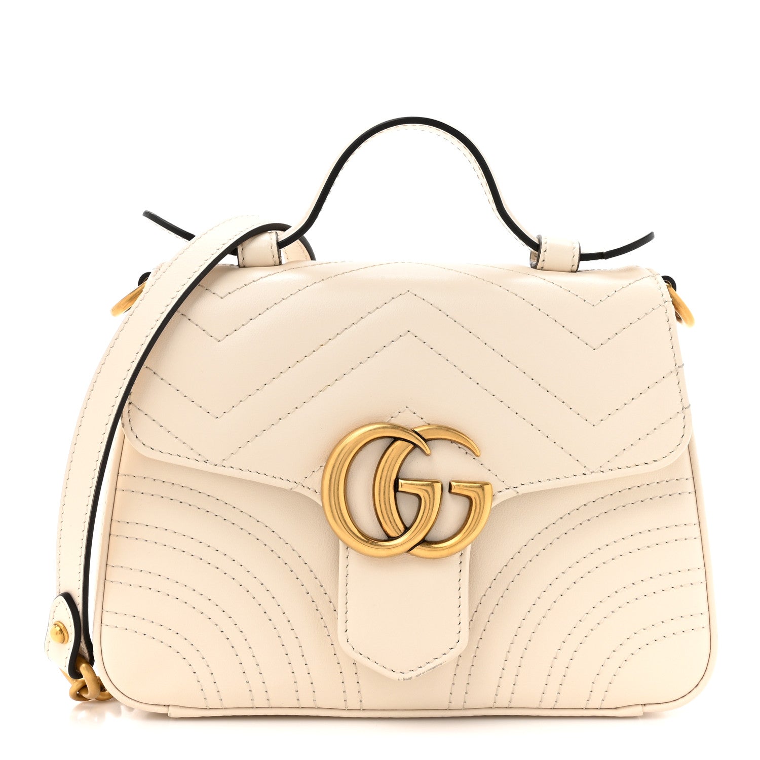 Gucci Calfskin Matelasse Mini GG Marmont Top Handle Shoulder Bag White 1 of 12