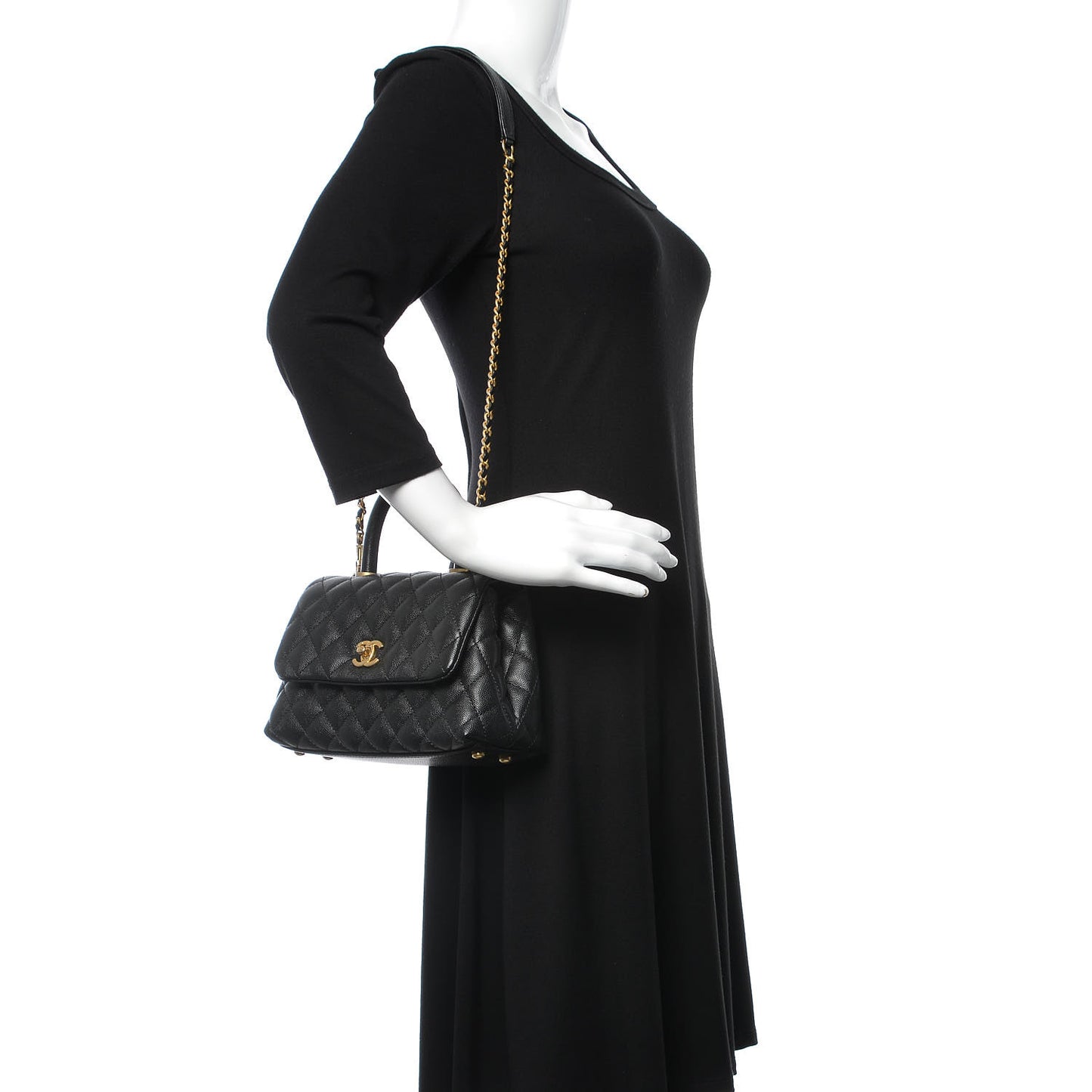 Caviar Quilted Mini Coco Handle Flap Black