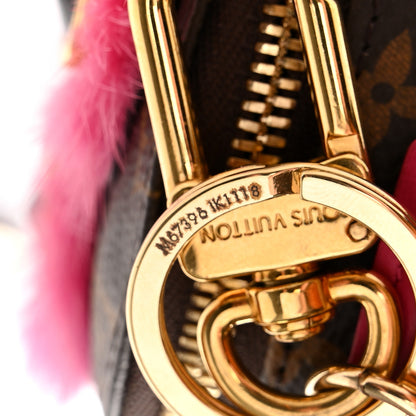 Louis Vuitton Monogram Calfskin Mink Fur Palm Springs Bear Bag Charm Key Holder Pink Orange 5 of 5