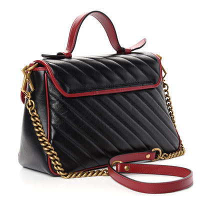 Gucci Vintage Effect Calfskin Matelasse Diagonal Small Torchon GG Marmont Top Handle Shoulder Bag Black Romantic Cherry 3 of 10