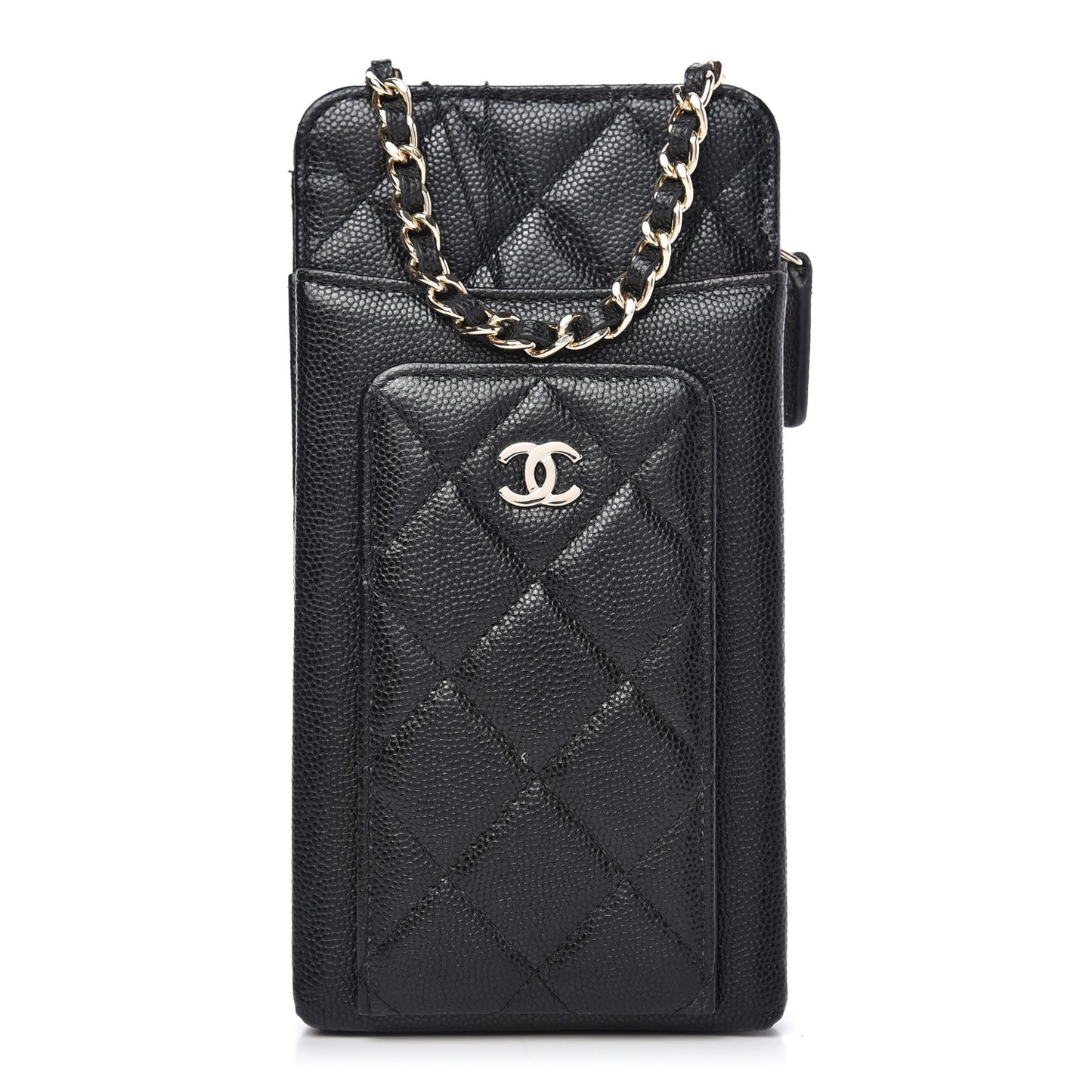 Caviar Quilted Zip Phone Case Black