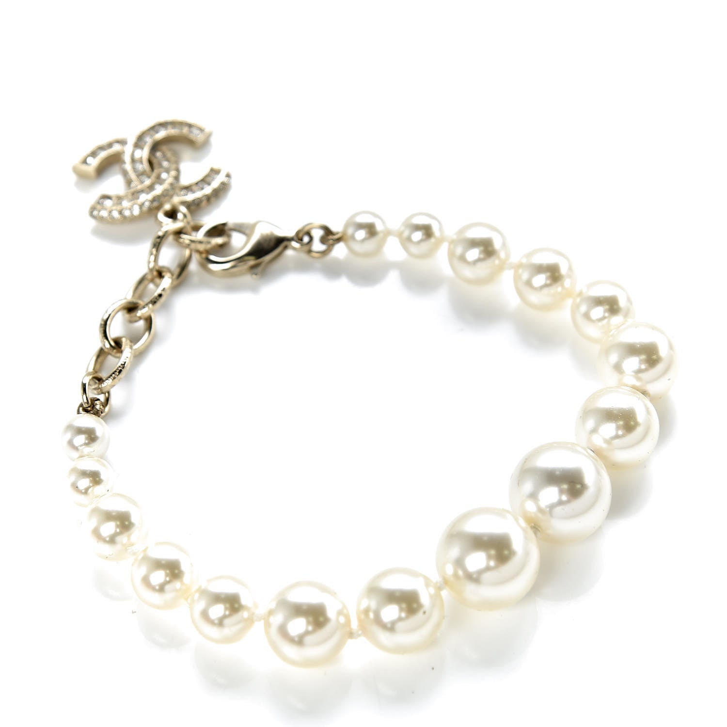 Chanel Crystal Pearl CC Bracelet Gold 3 of 5