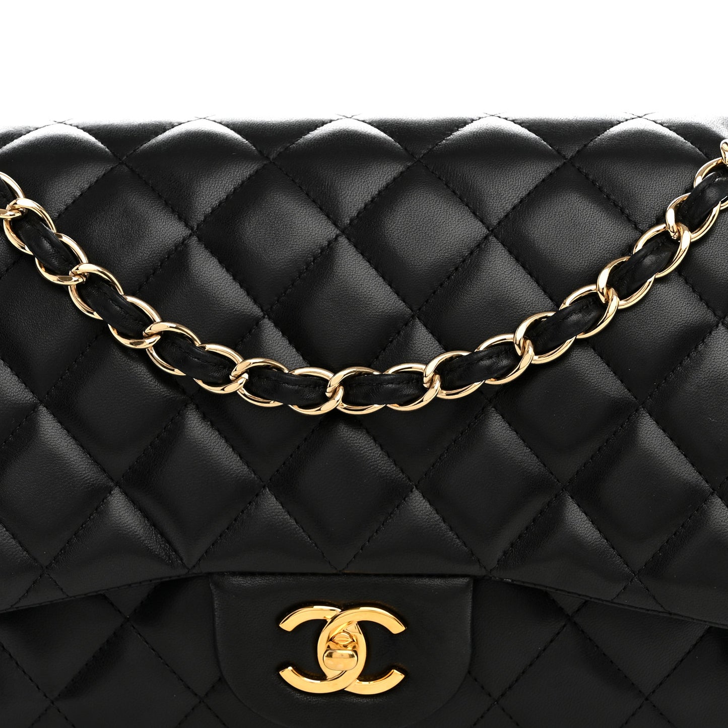 Lambskin Quilted Jumbo Double Flap Black