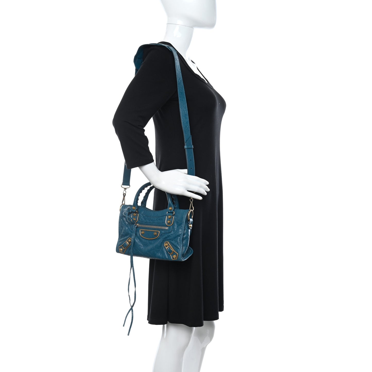 Chevre Gold Metallic Edge Hardware Mini City Blue Profond