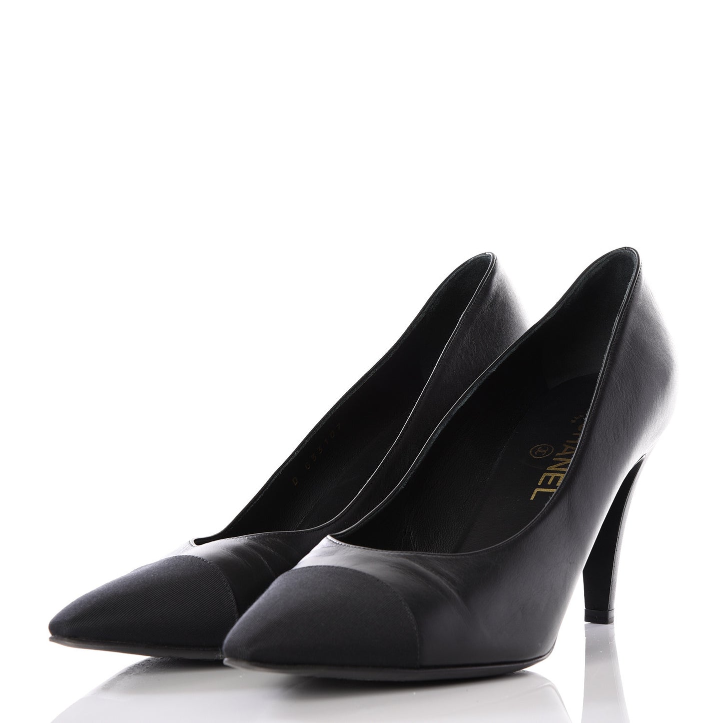 Iridescent Calfskin Grosgrain Cap Toe Pumps 41 Black
