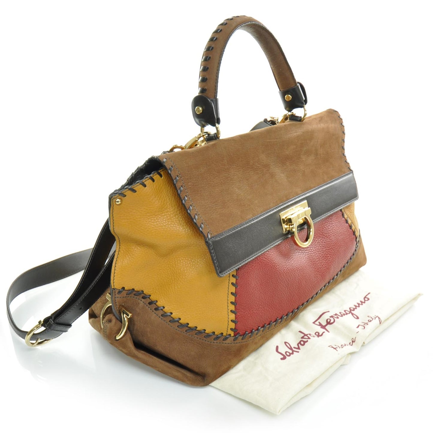 SALVATOREFERRAGAMOLeatherSuedeColorblockWhipstitchSofia